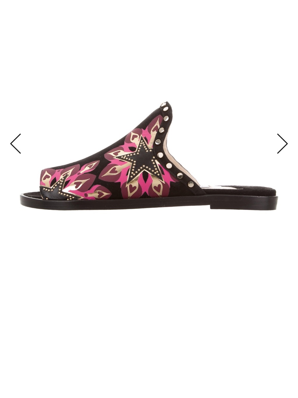 Jimmy Choo Sz 39 Hustle Black, Pink, Gold-Tone Mule Sandals